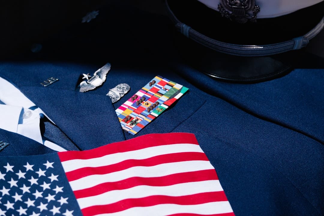 invisible wounds. A close up of an american flag on a suit